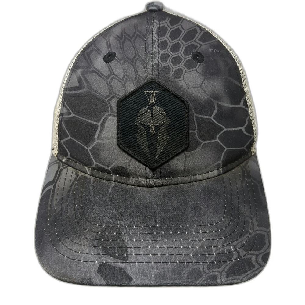 Kryptek Trucker Hat Gray One Size Camo Mesh Back Spartan Helmet Logo Snapback